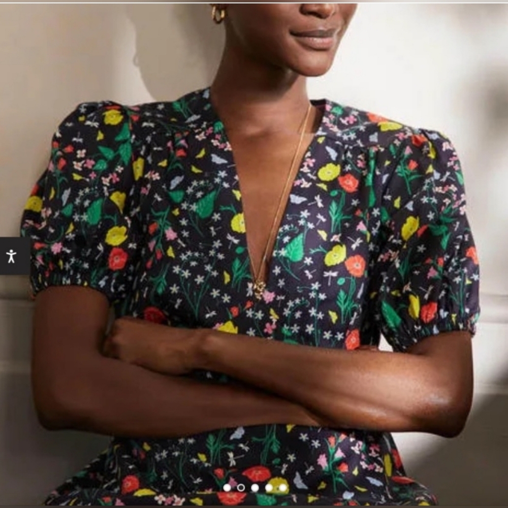 BODEN puff sleeve cotton tea dress floral size 4L